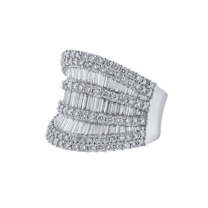 Concave Round Baguette Diamond Cocktail Ring