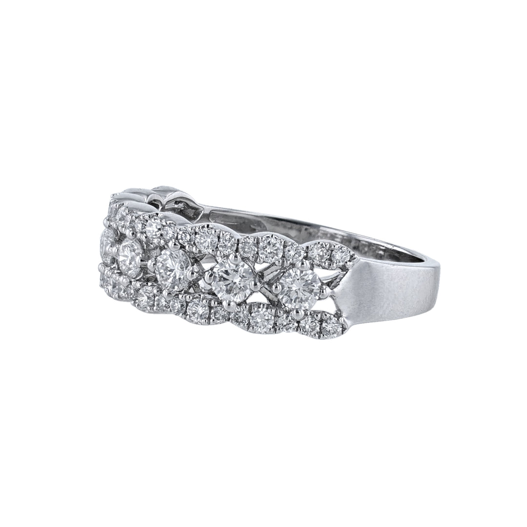 Scalloped Multi Row Round Diamond Band