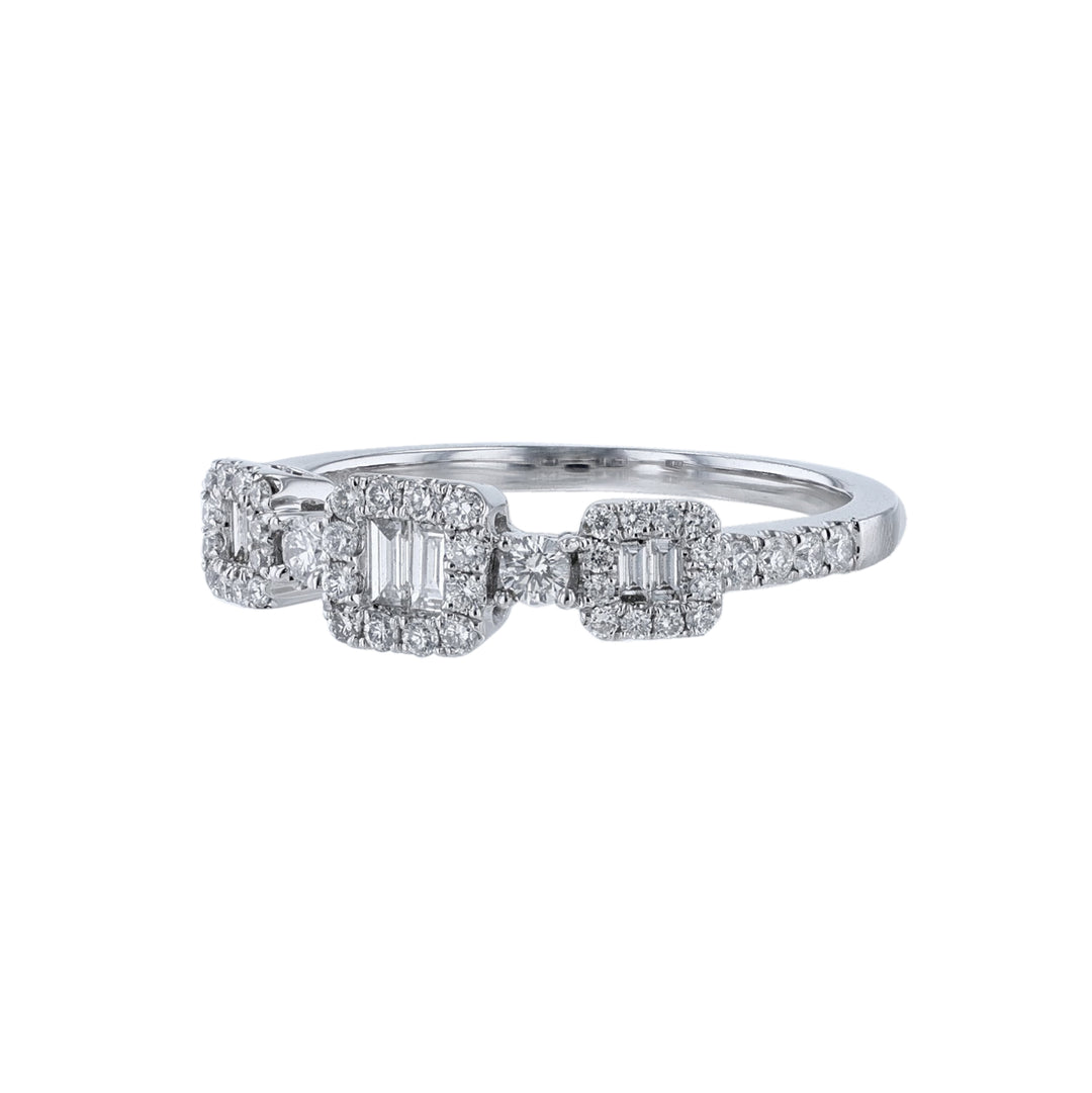 Triple Cushion Halo Baguette Diamond Ring