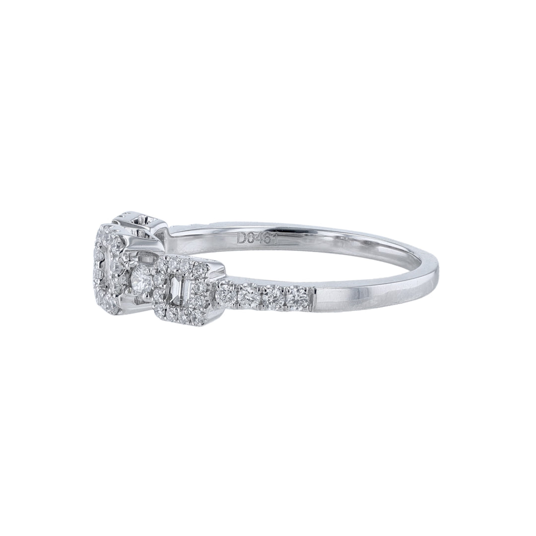 Triple Cushion Halo Baguette Diamond Ring