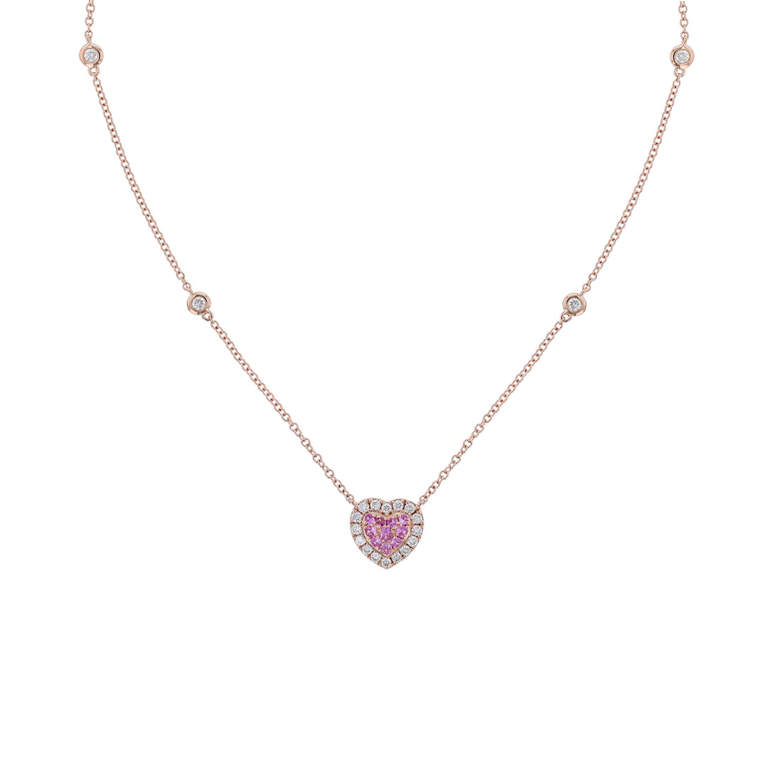 Pink Sapphire & Diamond Heart Station Necklace