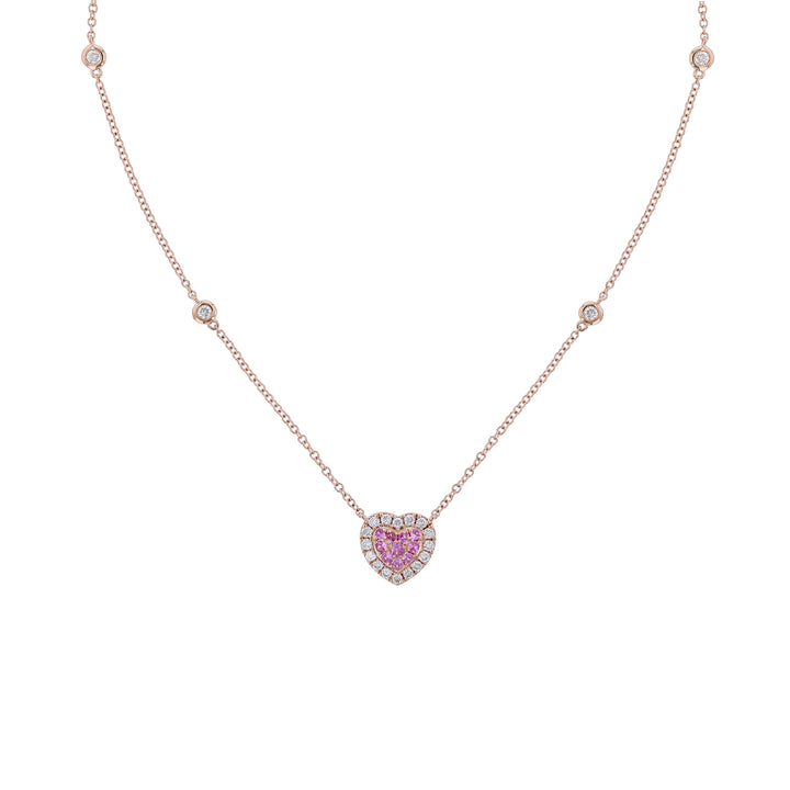 Pink Sapphire & Diamond Heart Station Necklace
