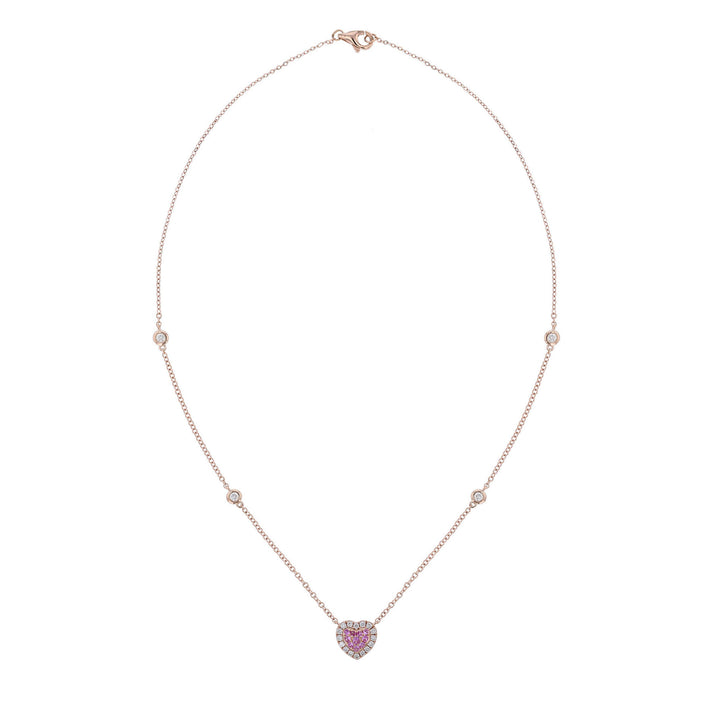 Pink Sapphire & Diamond Heart Station Necklace