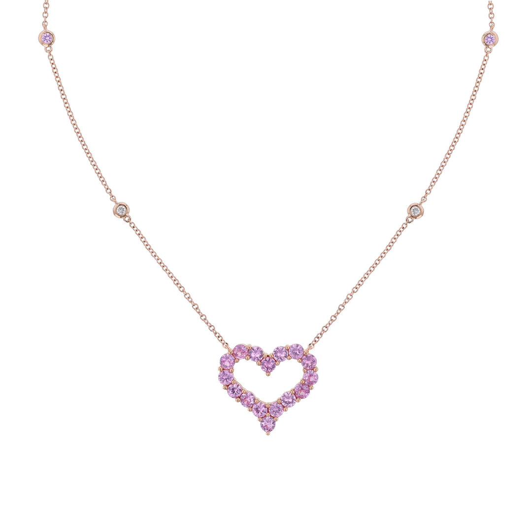 Pink Sapphire Open Heart Pendant Necklace