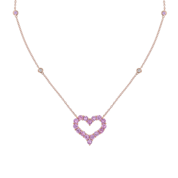 Pink Sapphire Open Heart Pendant Necklace