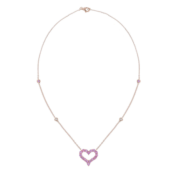 Pink Sapphire Open Heart Pendant Necklace