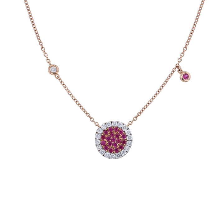 Rubies with Diamond Halo Pendant Necklace