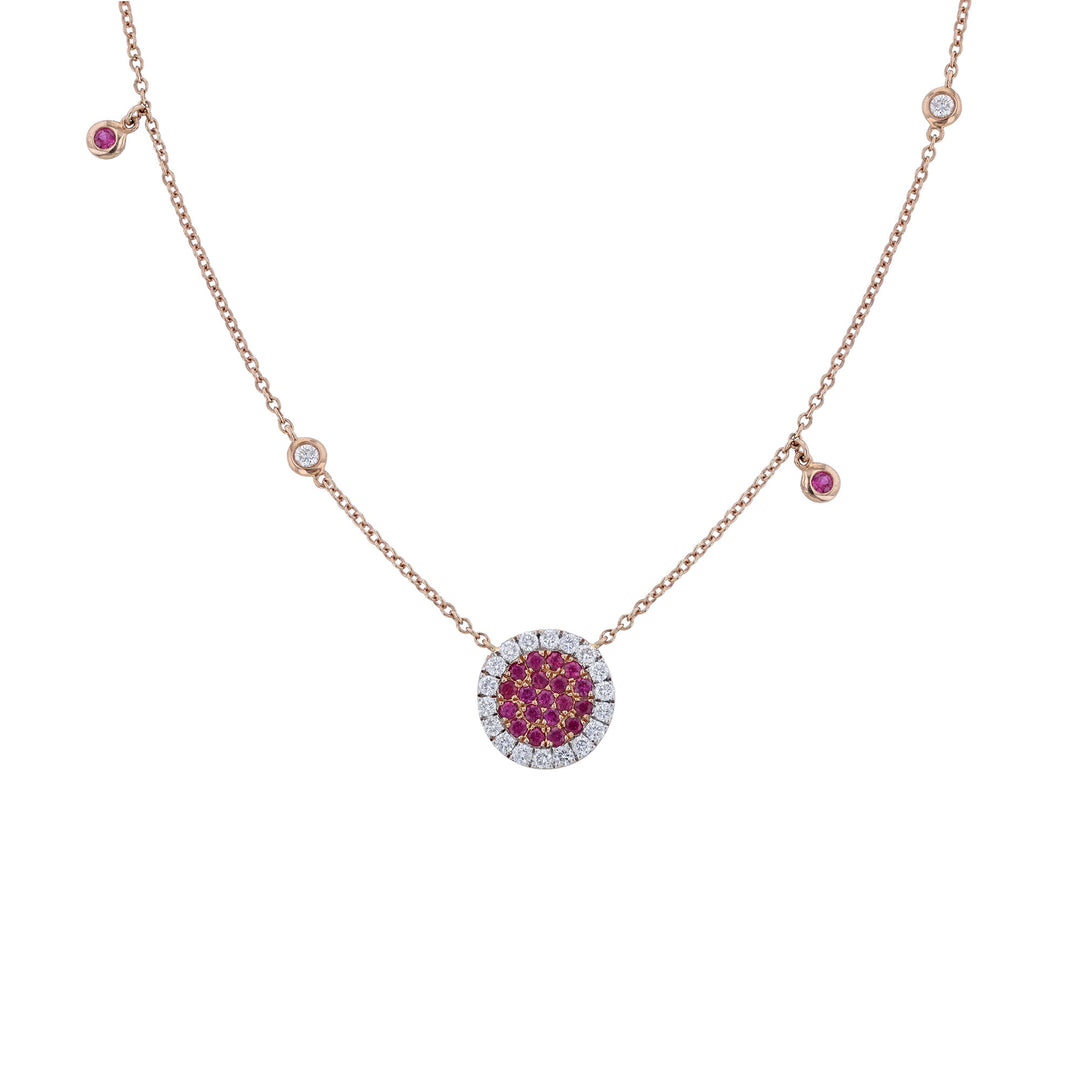 Rubies with Diamond Halo Pendant Necklace