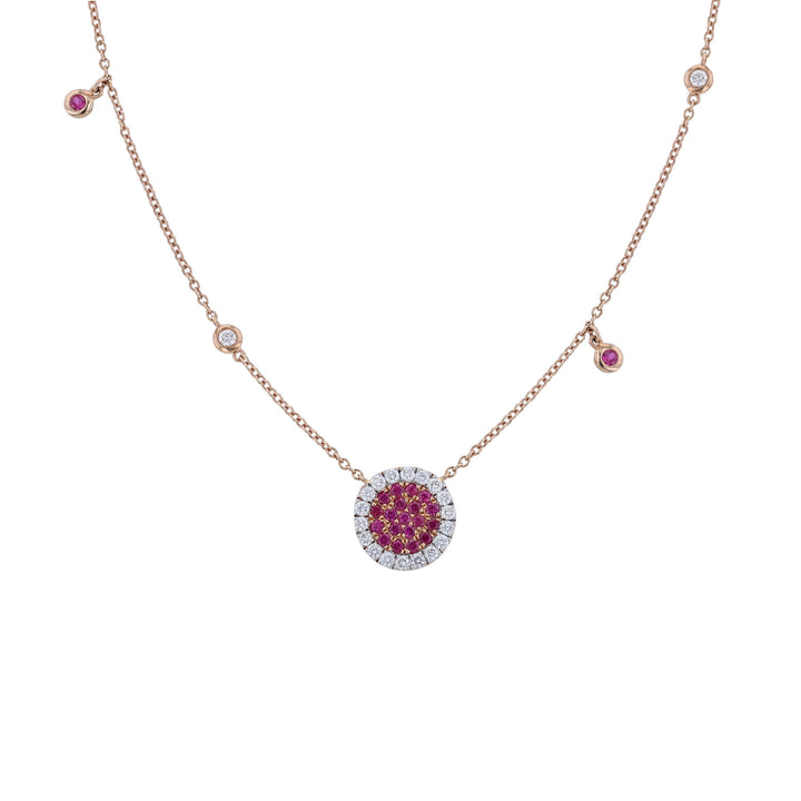 Rubies with Diamond Halo Pendant Necklace