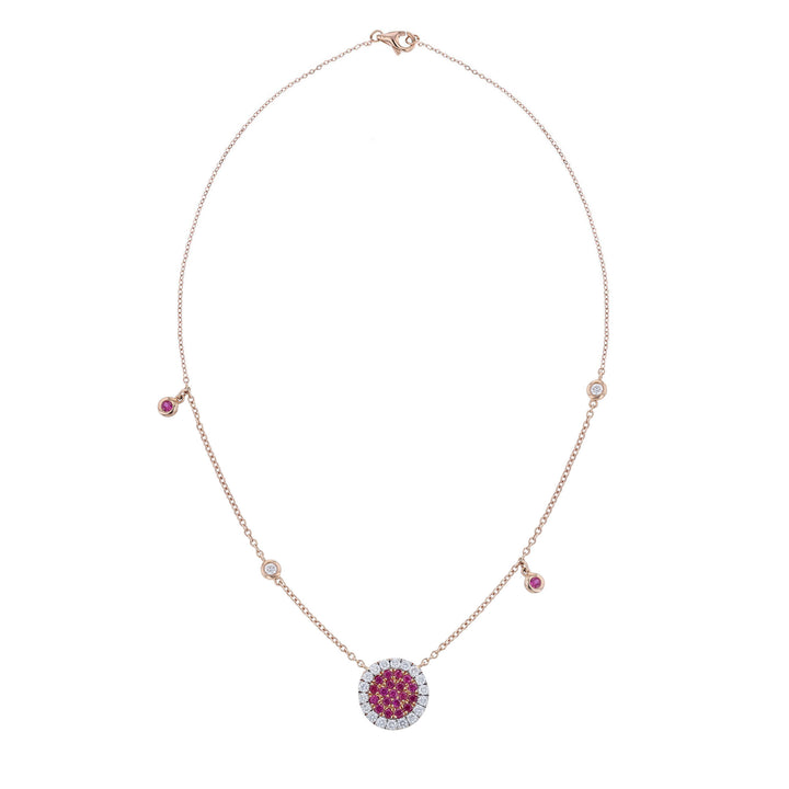Rubies with Diamond Halo Pendant Necklace