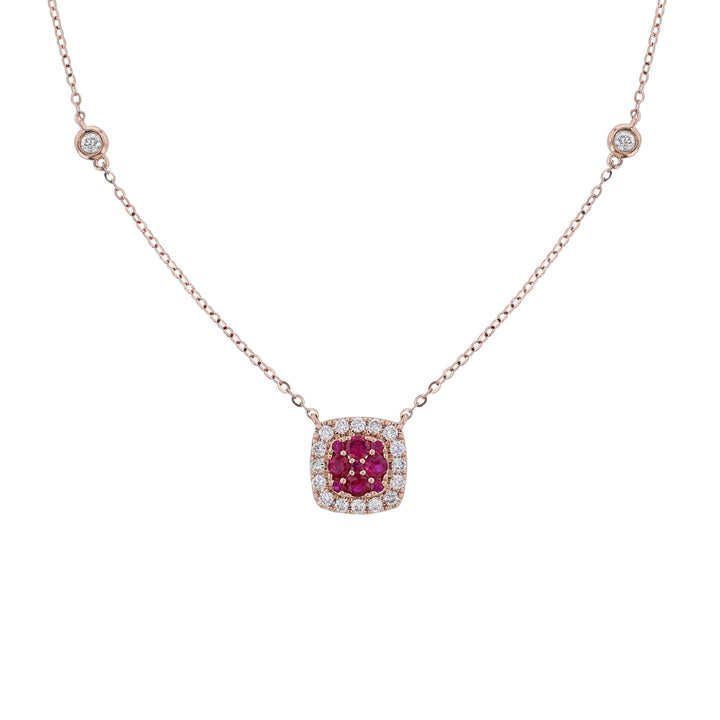 Cushion Shape Ruby Diamond Necklace