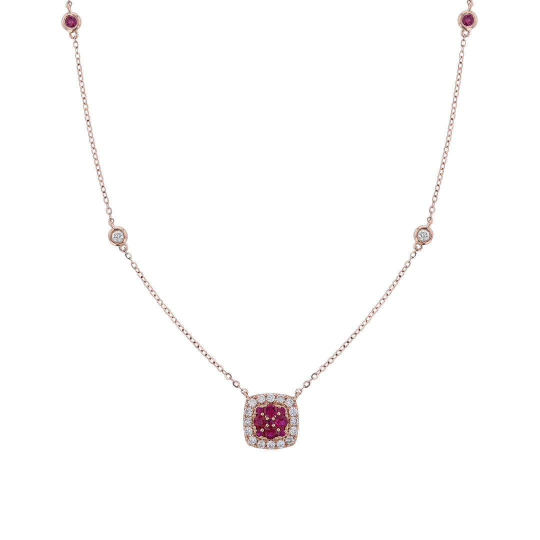 Cushion Shape Ruby Diamond Necklace