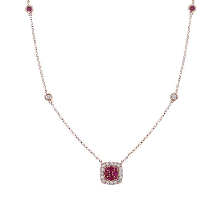 Cushion Shape Ruby Diamond Necklace