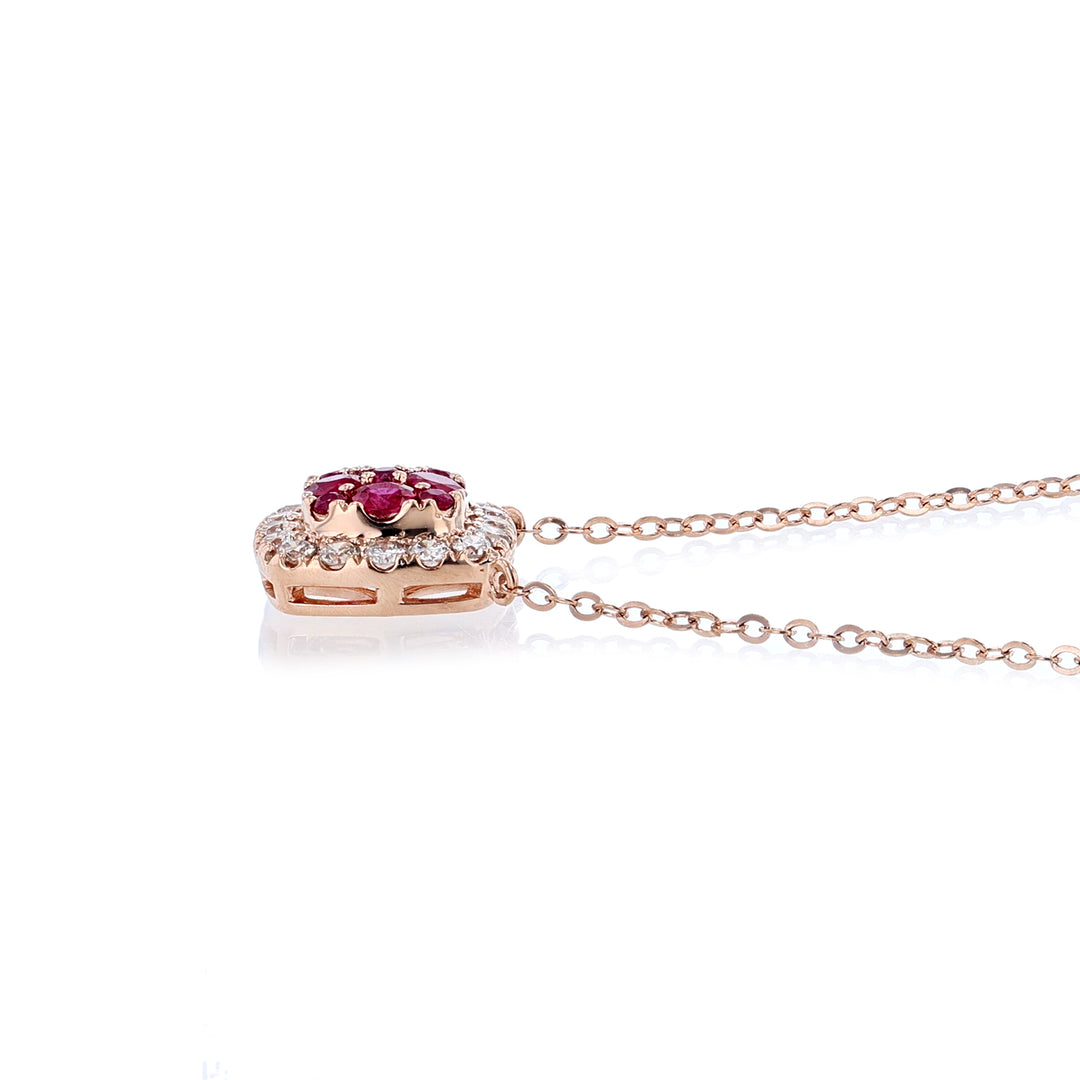 Cushion Shape Ruby Diamond Necklace