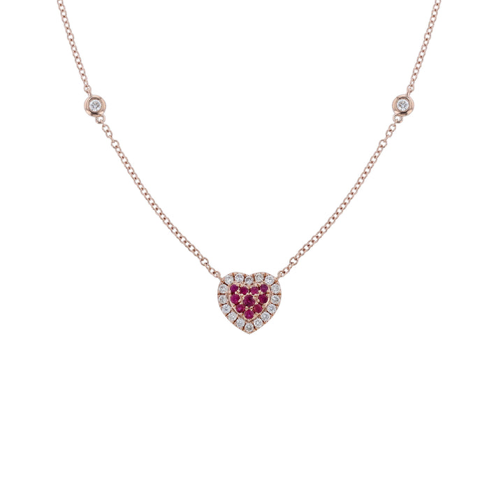 Ruby & Diamond Heart Station Necklace