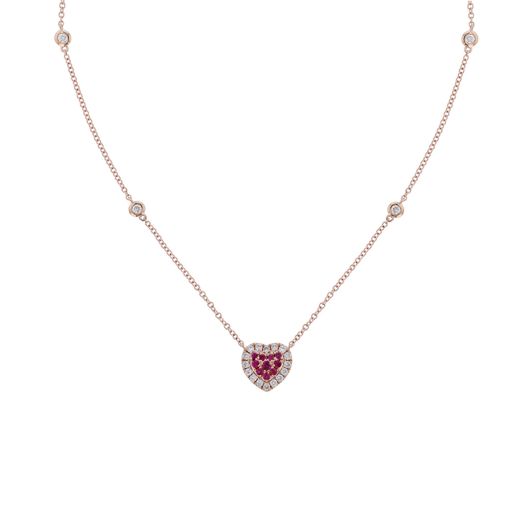 Ruby & Diamond Heart Station Necklace