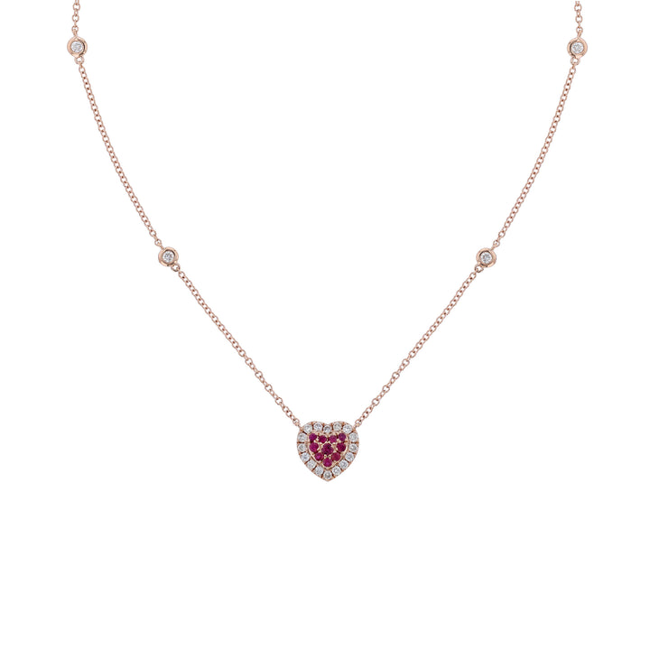 Ruby & Diamond Heart Station Necklace