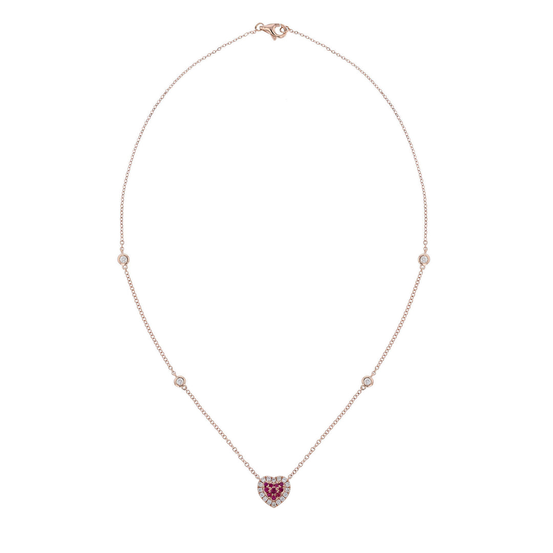Ruby & Diamond Heart Station Necklace