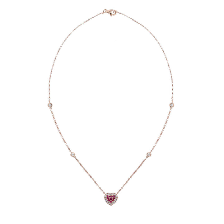 Ruby & Diamond Heart Station Necklace