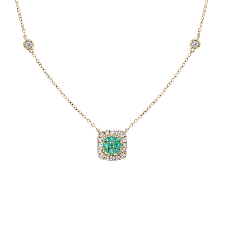 Emerald Diamond Cushion Shape Necklace