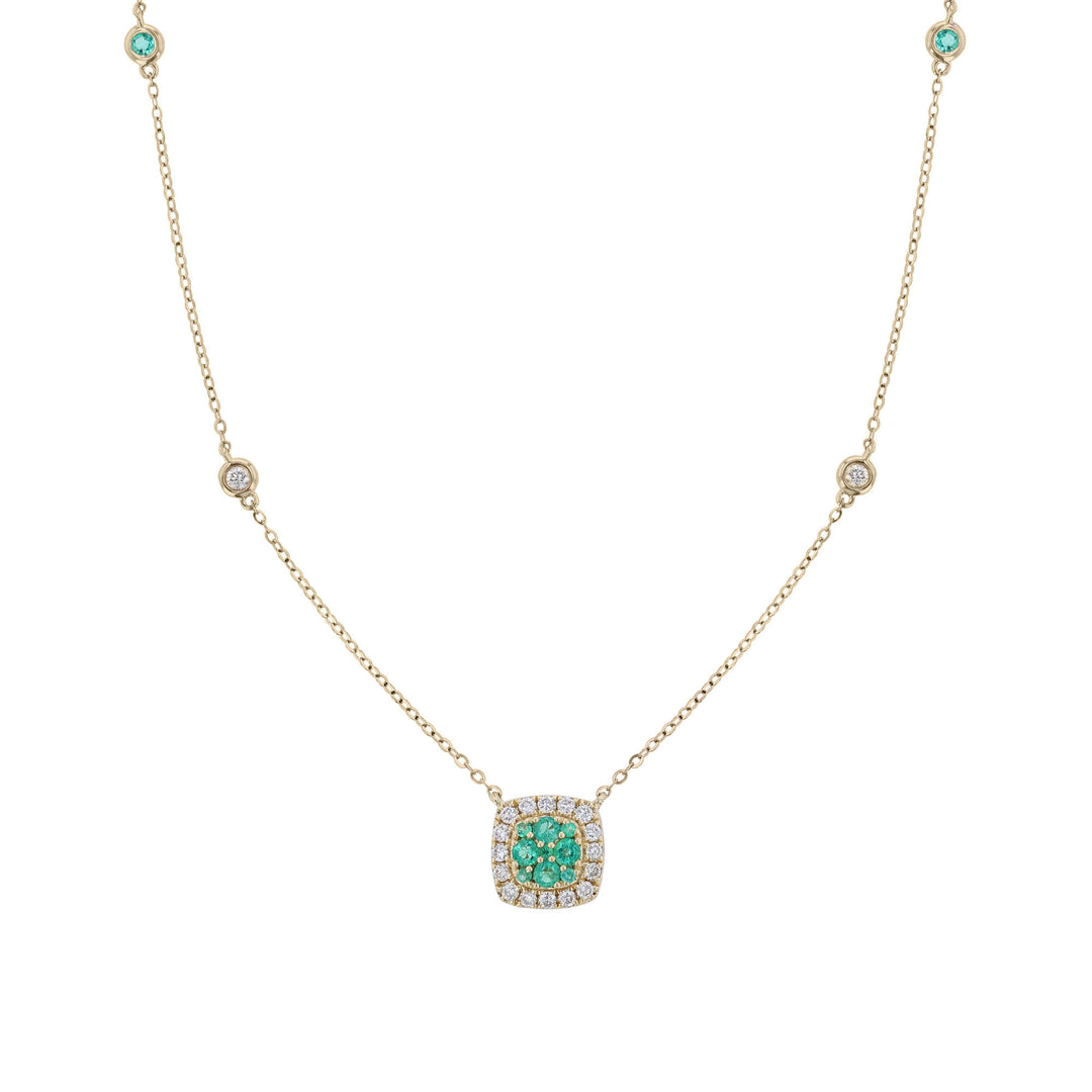 Emerald Diamond Cushion Shape Necklace