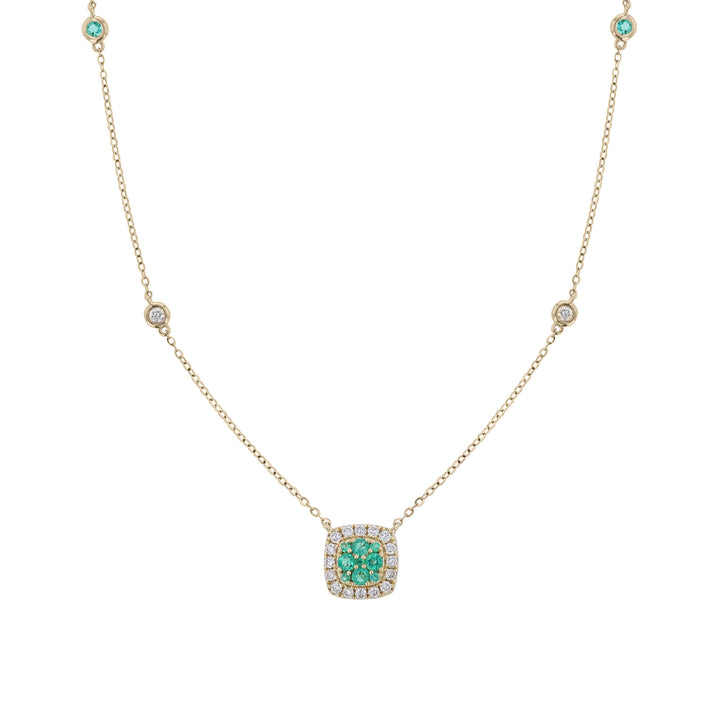 Emerald Diamond Cushion Shape Necklace