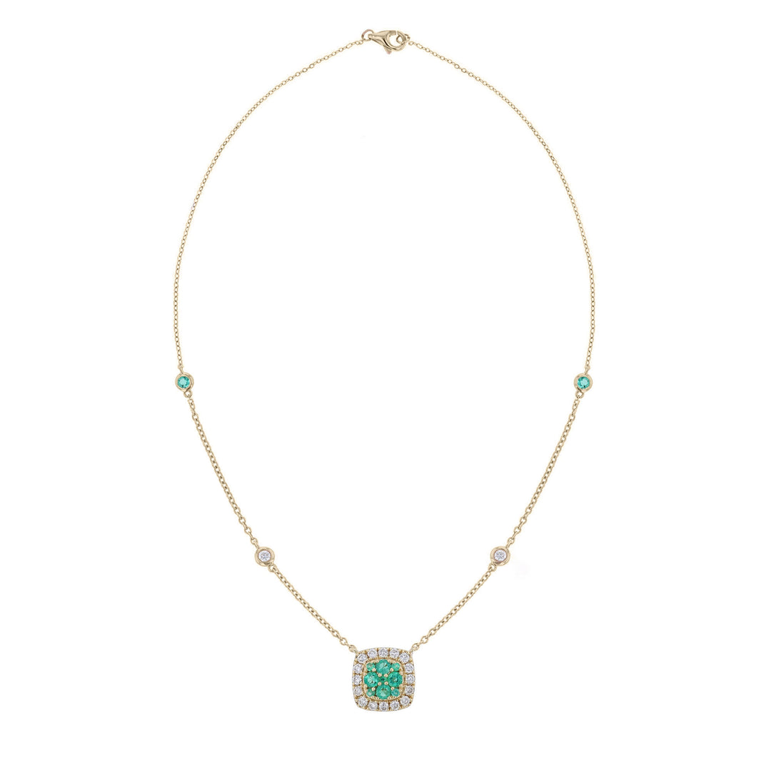 Emerald Diamond Cushion Shape Necklace