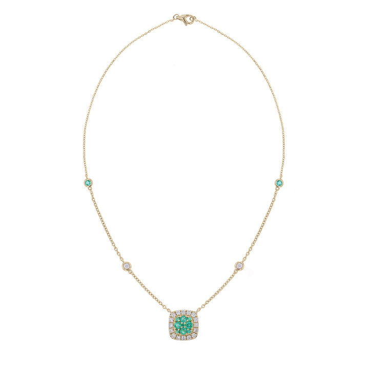 Emerald Diamond Cushion Shape Necklace