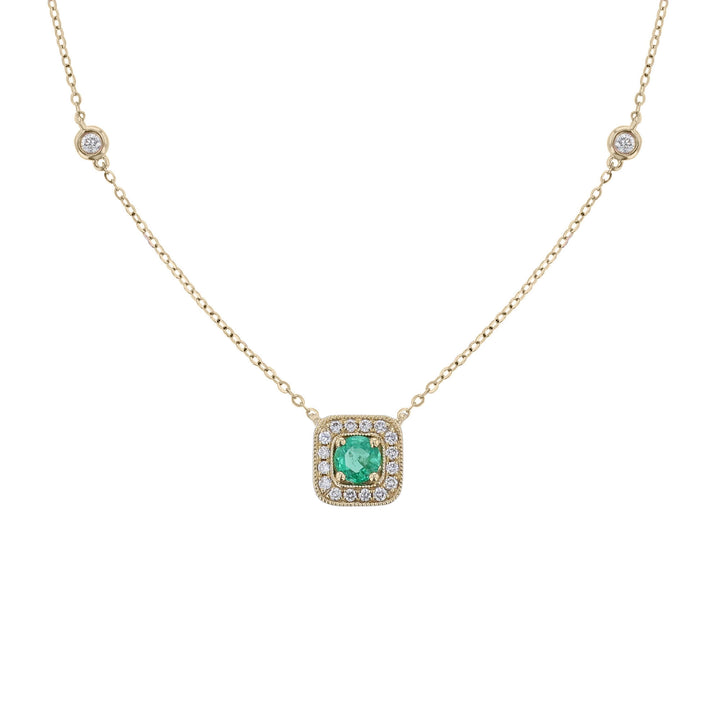 Emerald Diamond Flat Cushion Shape Necklace