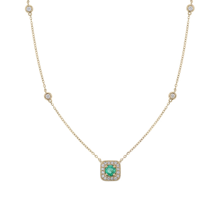 Emerald Diamond Flat Cushion Shape Necklace