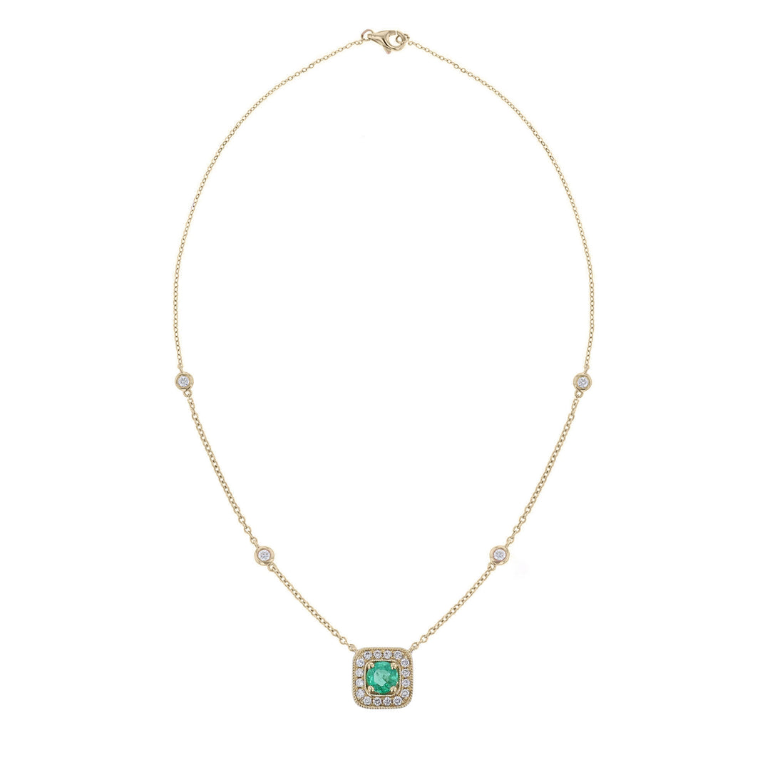 Emerald Diamond Flat Cushion Shape Necklace