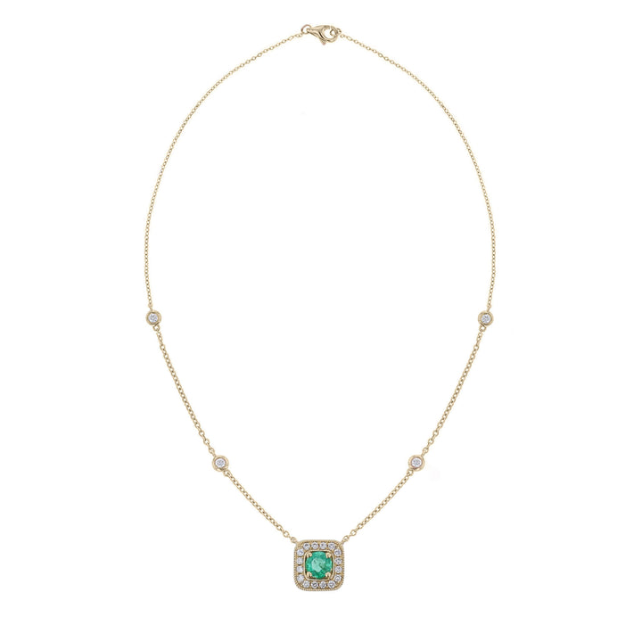 Emerald Diamond Flat Cushion Shape Necklace