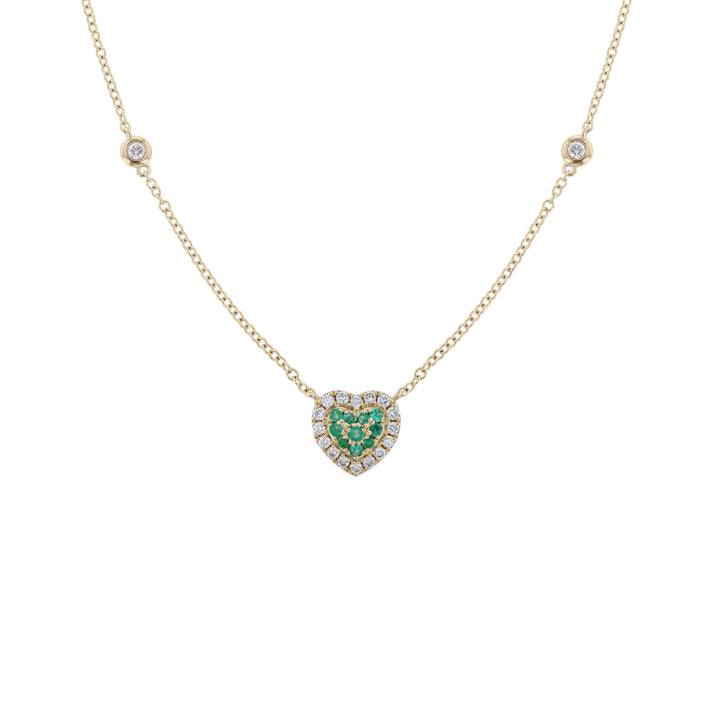 Emerald & Diamond Heart Station Necklace