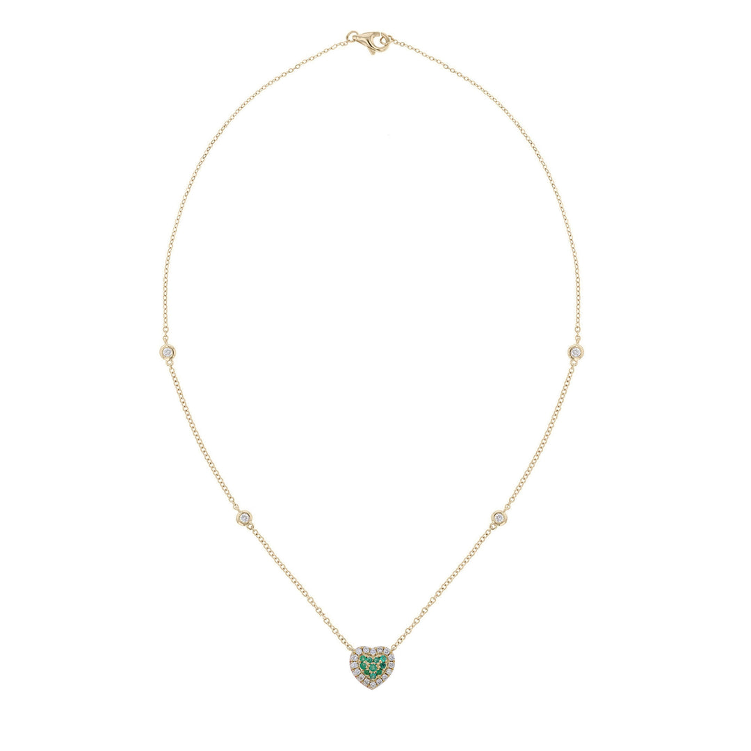 Emerald & Diamond Heart Station Necklace