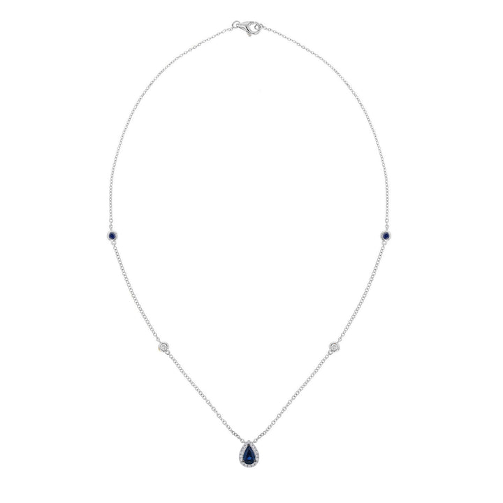 Pear Blue Sapphire with Diamond Halo Necklace