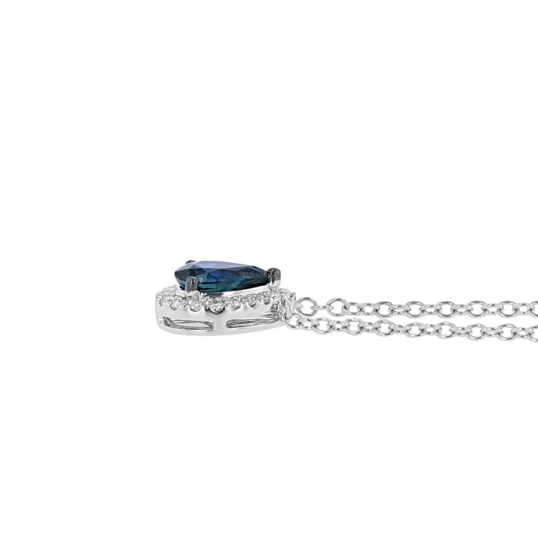 Pear Blue Sapphire with Diamond Halo Necklace