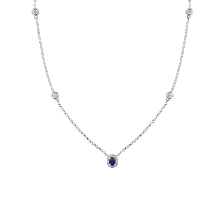 Oval Blue Sapphire with Diamond Halo Necklace