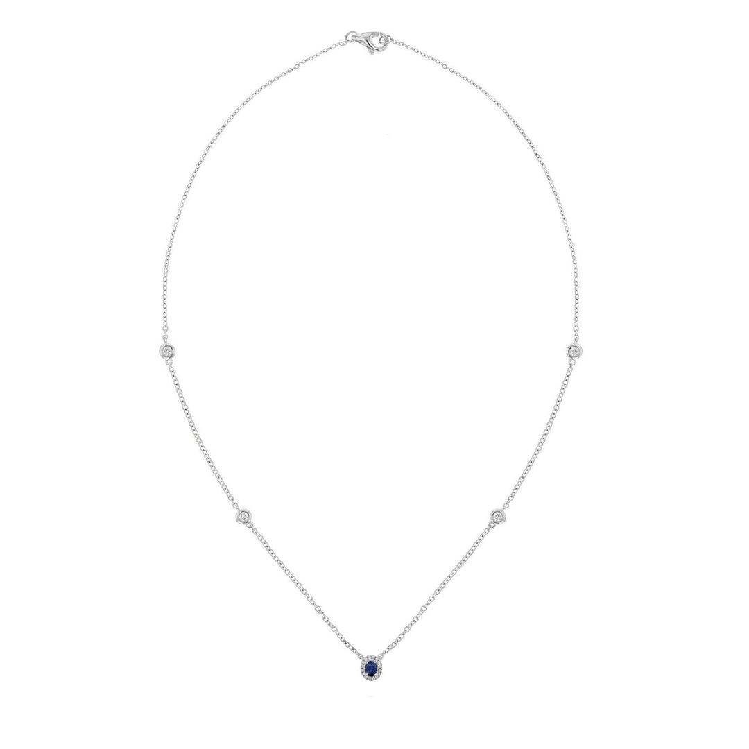 Oval Blue Sapphire with Diamond Halo Necklace