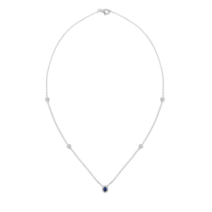 Oval Blue Sapphire with Diamond Halo Necklace