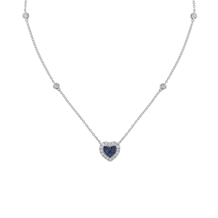 Blue Sapphire & Diamond Heart Station Necklace