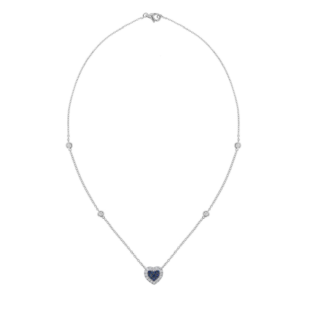 Blue Sapphire & Diamond Heart Station Necklace