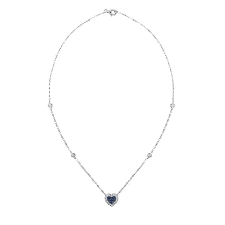 Blue Sapphire & Diamond Heart Station Necklace
