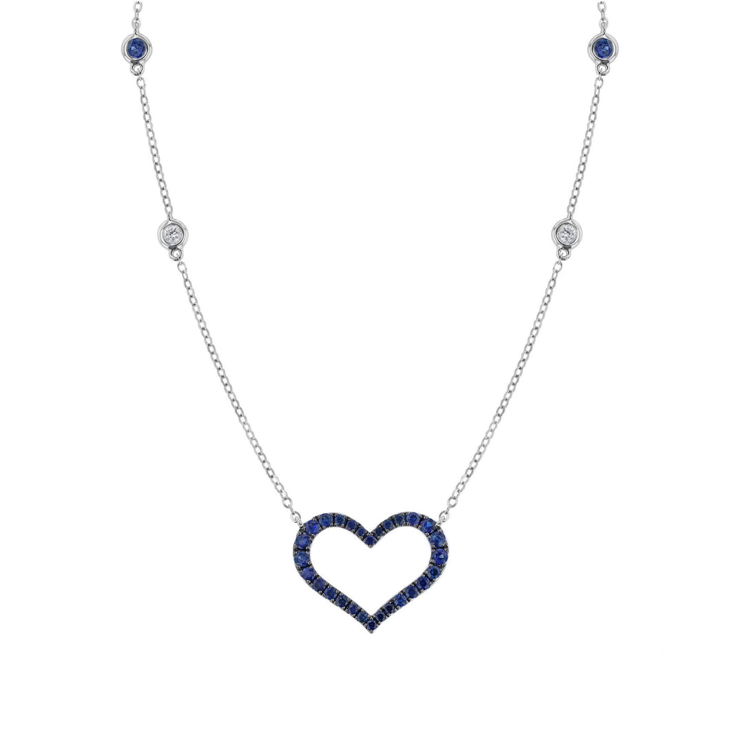 Blue Sapphire Open Heart Pendant Necklace