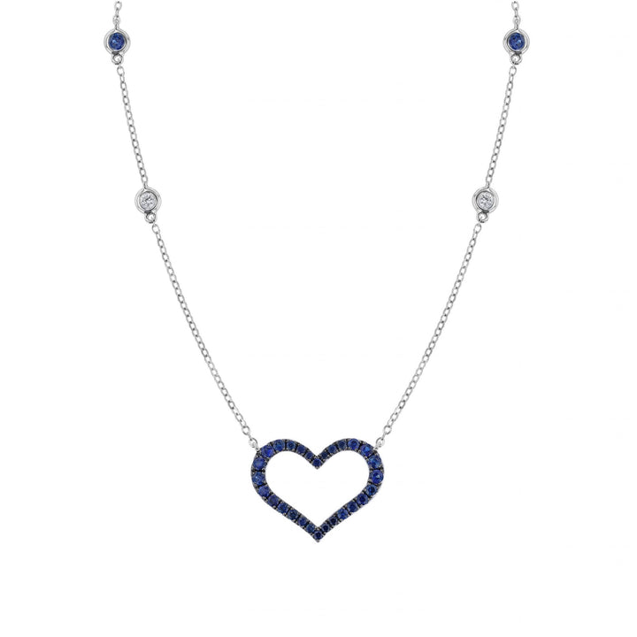 Blue Sapphire Open Heart Pendant Necklace