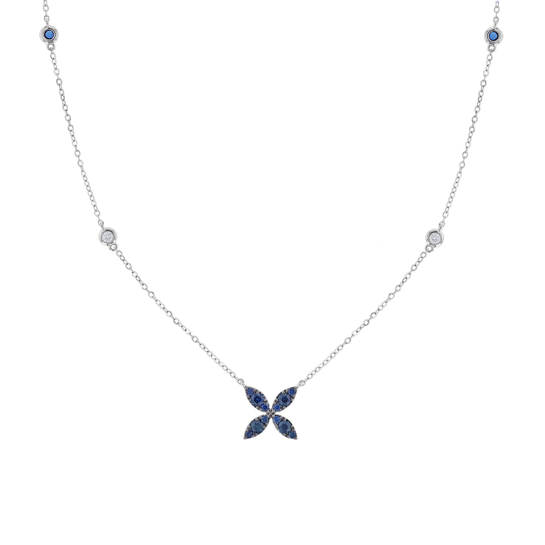 Marquise Shape Flower Necklace, Blue Sapphire