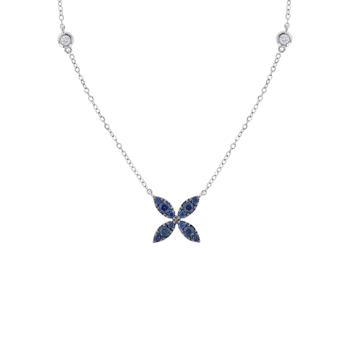 Marquise Shape Flower Necklace, Blue Sapphire