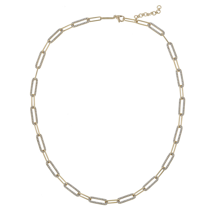 18K Yellow Gold Diamond Paper Clip Necklace