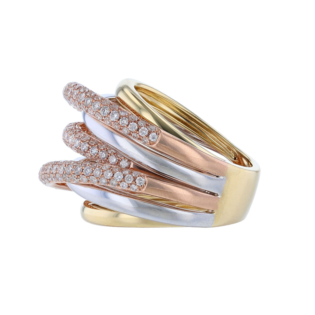 Tri Color Wrap Round Diamond Cocktail Ring