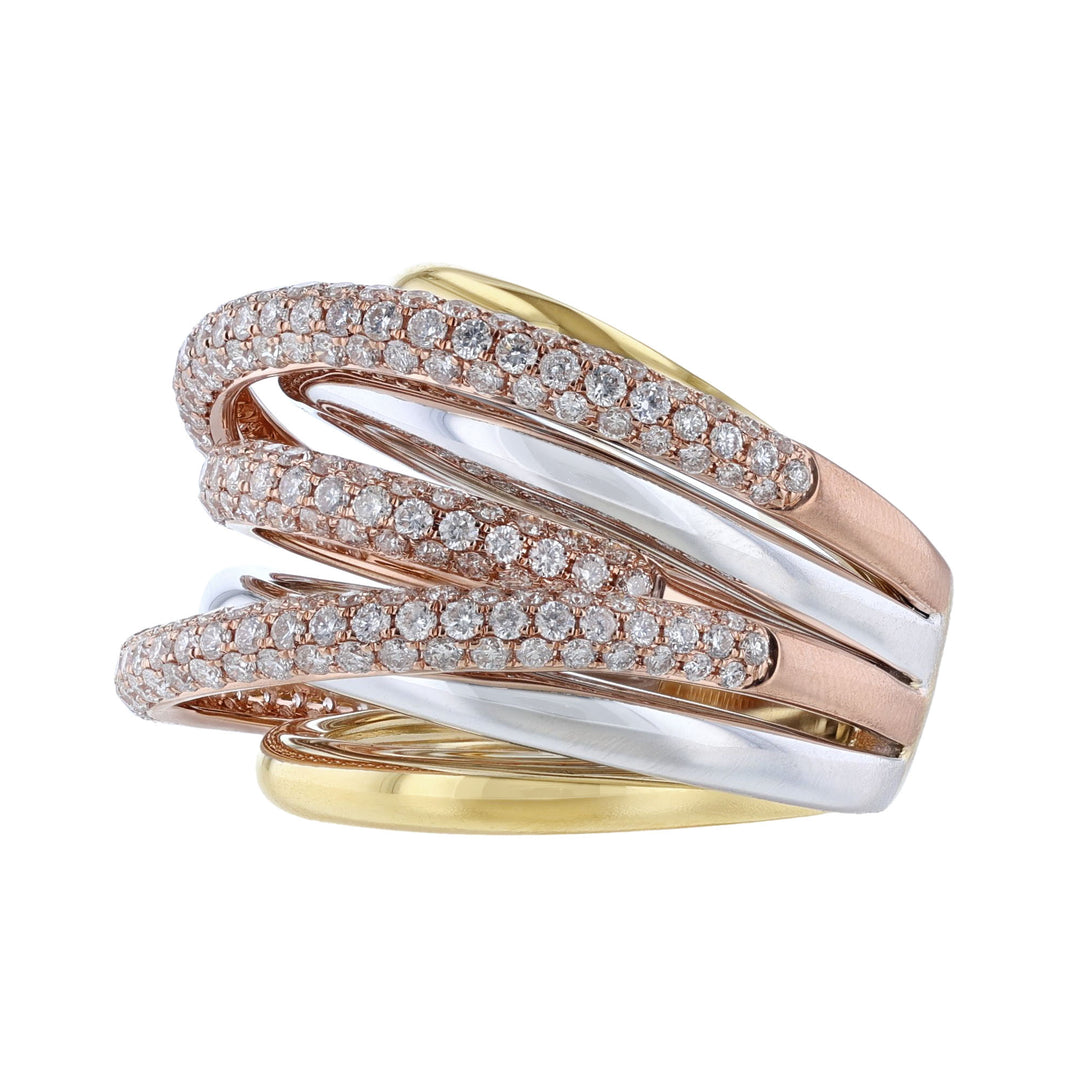 Tri Color Wrap Round Diamond Cocktail Ring