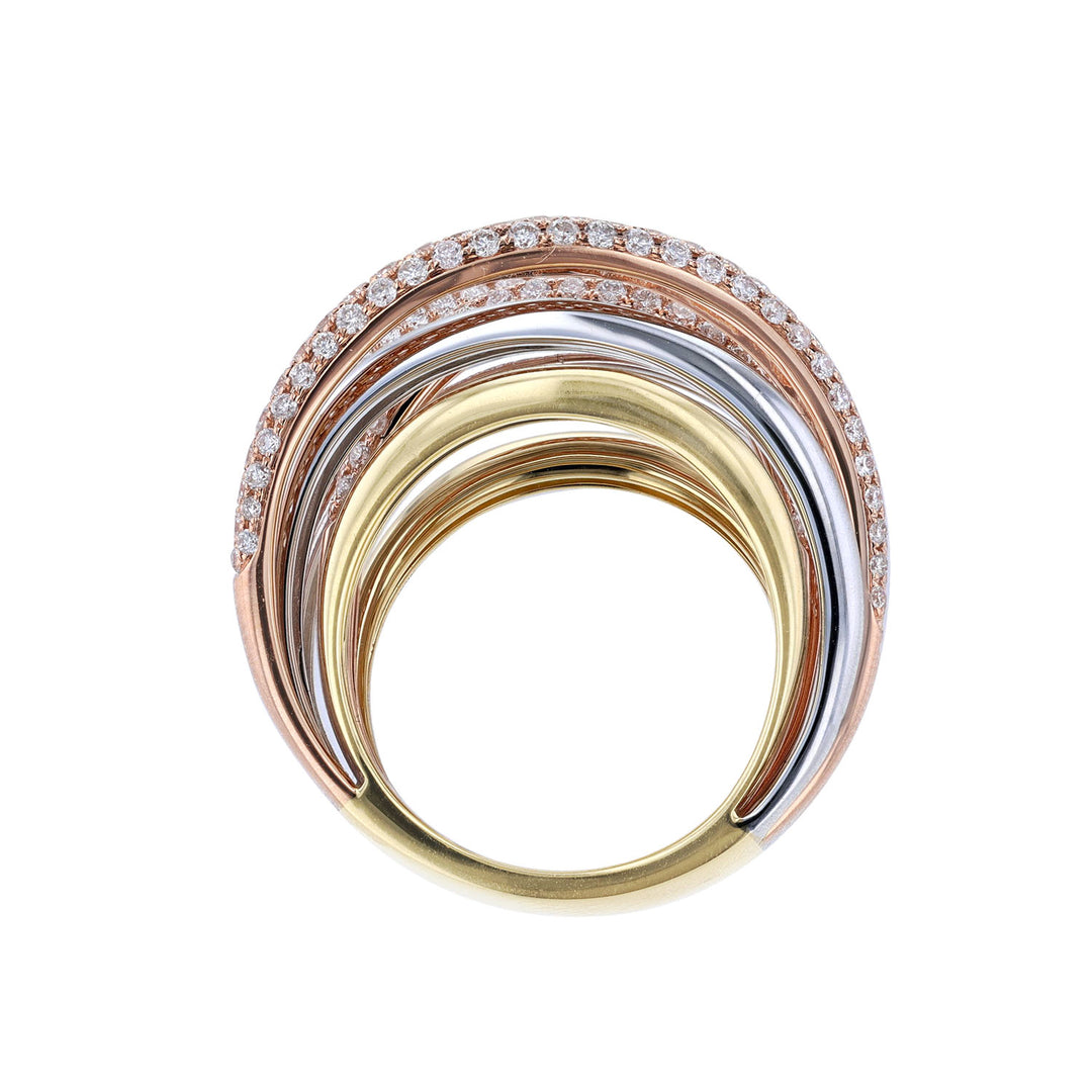 Tri Color Wrap Round Diamond Cocktail Ring